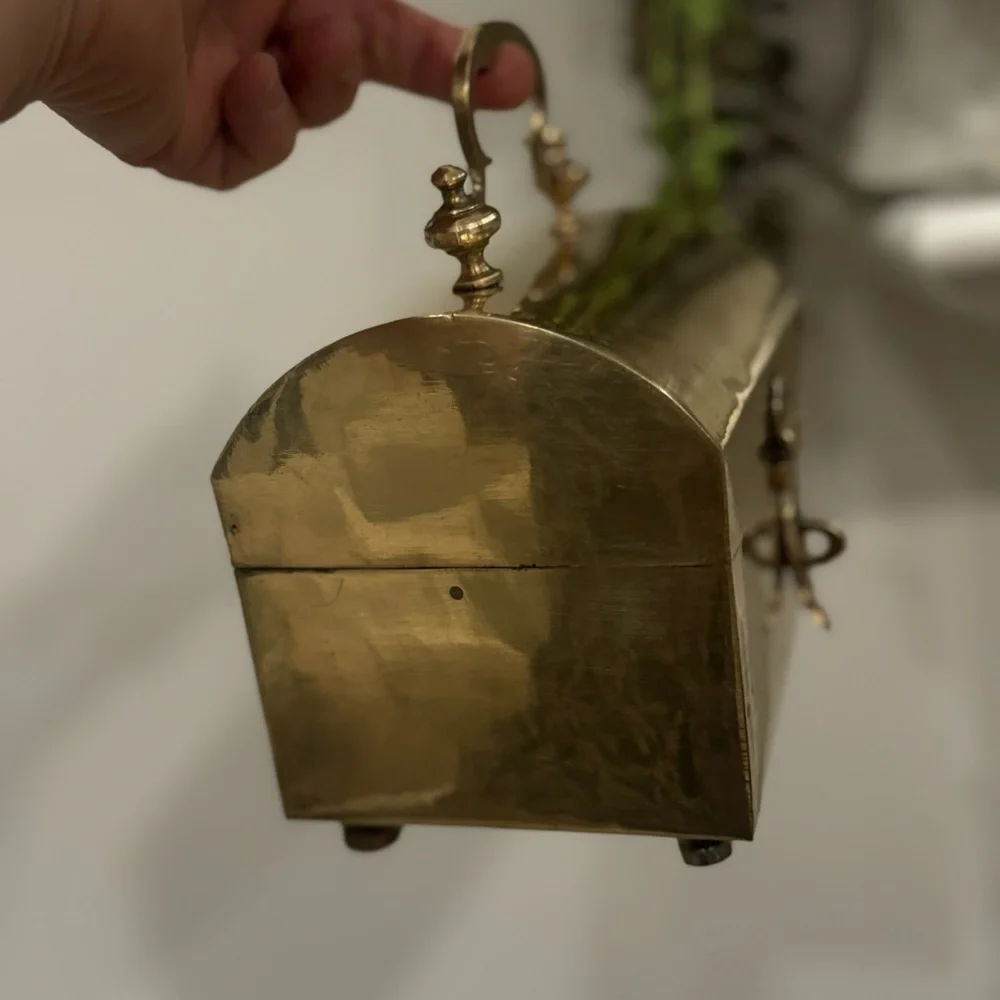 Vintage Solid Brass Handcrafted Jewelry Trinket Box Decorative